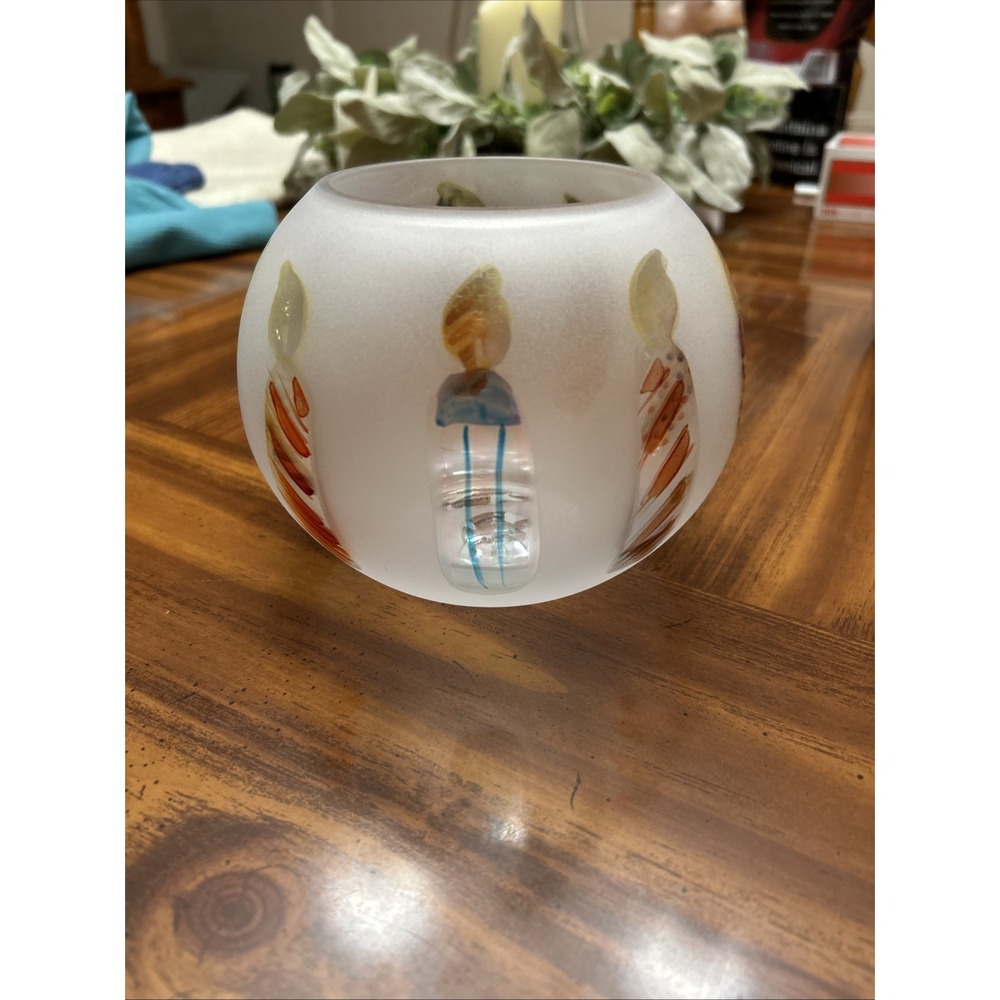 teleflora vase‎ Hand Painted Birthday Candles Frosted Glass Globe